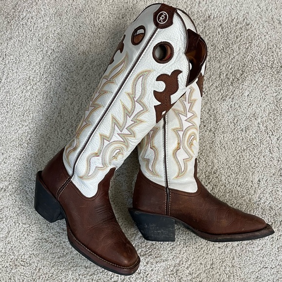 Tony Lama White and Brown Heeled Boots - Picture 6 of 8